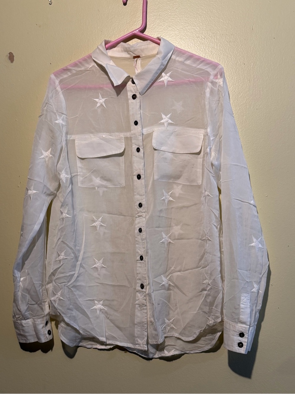 Free People White Star Embroidered Button-Down Shirt